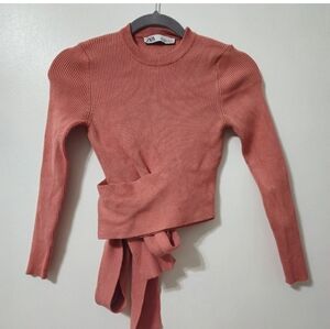 Zara Cropped Wrap Tie Sweater Size M